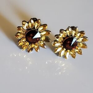 Vtg. Smoke Topaz And Cetrine Earrings